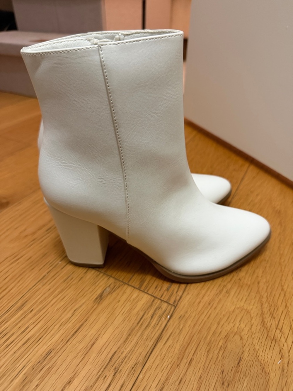 White Women's Leather Block Heel Ankle Boots - Worn Once!